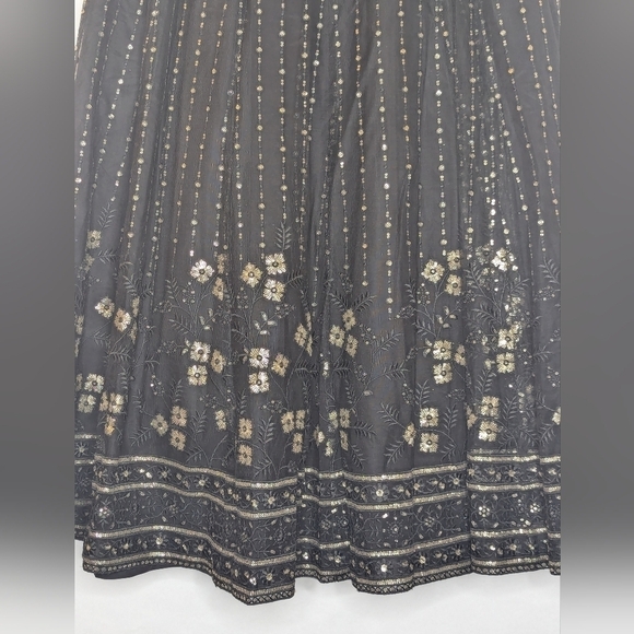 Saree Skirt Sari Lehenga Black Gold - Picture 2 of 7
